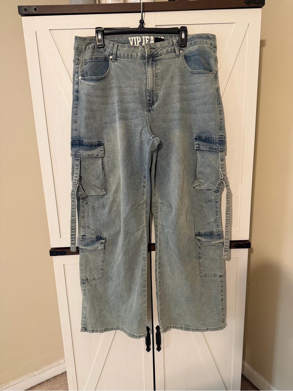 VIP Jeans Junior Plus Women's Light Wash Cargo Denim Jeans - Light Blue